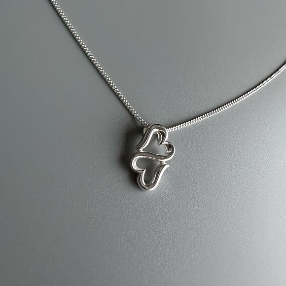 Sterling Silver Double Heart Necklace - Picture 3 of 12